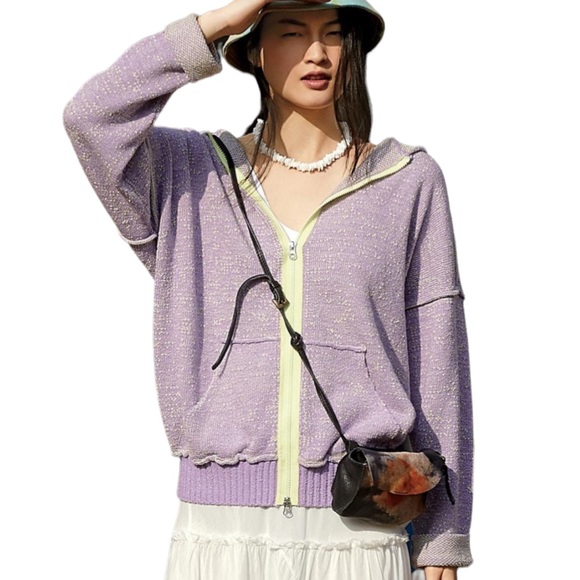 New Free People In Bloom Sm Purple Green Zip Hoodie Sweater - Picture 3 of 13